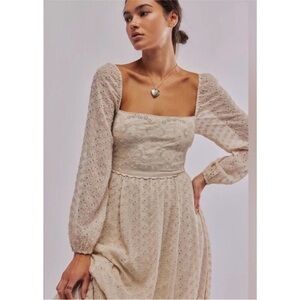 Free People Cream Long Sleeve Lace Dress